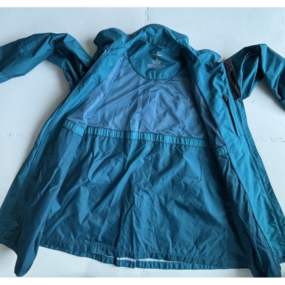 LL BEAN Rain Jacket Women's Coat Parka Lined Windbreaker - Size L Teal Blue - Picture 5 of 10